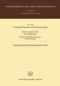 Abbildung von: Das ökonometrische Programmsystem EPS - VS Verlag für Sozialwissenschaften
