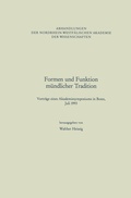 Cover: Formen und Funktion m&uuml;ndlicher Tradition - VS Verlag f&uuml;r Sozialwissenschaften