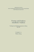 Cover: Formen und Funktion m&uuml;ndlicher Tradition - VS Verlag f&uuml;r Sozialwissenschaften
