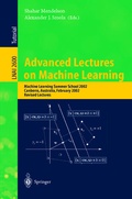 Cover: Advanced Lectures on Machine Learning - Springer