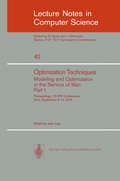Cover: Optimization Techniques. Modeling and Optimization in the Service of Man 1 - Springer