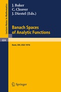 Cover: Banach Spaces of Analytic Functions. - Springer