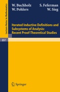 Cover: Iterated Inductive Definitions and Subsystems of Analysis: Recent Proof-Theoretical Studies - Springer