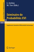 Cover: S&eacute;minaire de Probabilit&eacute;s XVI 1980/81 - Springer