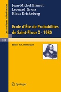 Cover: Ecole d'Ete de Probabilites de Saint-Flour X, 1980 - Springer