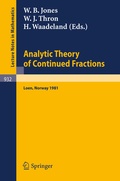 Cover: Analytic Theory of Continued Fractions - Springer