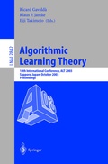 Cover: Algorithmic Learning Theory - Springer