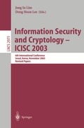 Cover: Information Security and Cryptology - ICISC 2003 - Springer