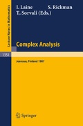 Cover: Complex Analysis Joensuu 1987 - Springer