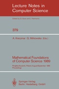 Cover: Mathematical Foundations of Computer Science 1989 - Springer