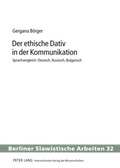 Cover: Der ethische Dativ in der Kommunikation - Peter Lang Verlag
