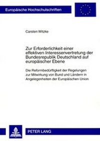 Abbildung von: Zur Erforderlichkeit einer effektiven Interessenvertretung der Bundesrepublik Deutschland auf europäischer Ebene - Peter Lang Verlag