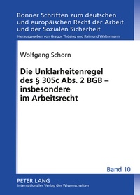 Abbildung von: Die Unklarheitenregel des § 305 c Abs. 2 BGB - insbesondere im Arbeitsrecht - Peter Lang Verlag