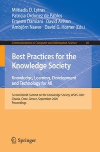 Enlarge image Cover: Best Practices for the Knowledge Society. Knowledge, Learning, Development and Technology for All - Springer
