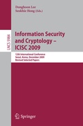 Cover: Information Security and Cryptology - ICISC 2009 - Springer