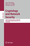 Cover: Cryptology and Network Security - Springer