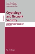 Cover: Cryptology and Network Security - Springer
