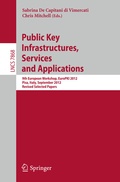 Cover: Public Key Infrastructures, Services and Applications - Springer