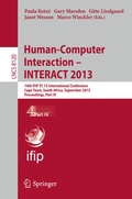 Cover: Human-Computer Interaction -- INTERACT 2013 - Springer