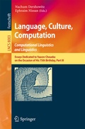 Cover: Language, Culture, Computation: Computational Linguistics and Linguistics - Springer