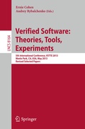 Cover: Verified Software: Theorie, Tools, Experiments - Springer