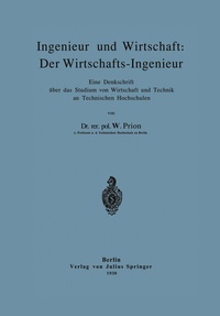 Abbildung von: Ingenieur und Wirtschaft: Der Wirtschafts-Ingenieur - Springer