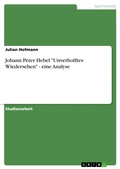Cover: Johann Peter Hebel "Unverhofftes Wiedersehen" - eine Analyse - GRIN Verlag