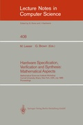 Cover: Hardware Specification, Verification and Synthesis: Mathematical Aspects - Springer