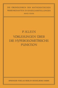 Abbildung von: Vorlesungen über die Hypergeometrische Funktion - Springer