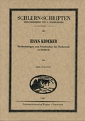Cover: Hans Klocker - Universit&auml;tsverlag Wagner