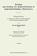 Cover: Beitr&auml;ge zum Studium der Kupferelektrolyse in kupferchlor&uuml;rhaltigen Elektrolyten - Springer