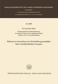Abbildung von: Beitrag zur Anwendung von Warteschlangenmodellen beim innerbetrieblichen Transport - VS Verlag für Sozialwissenschaften