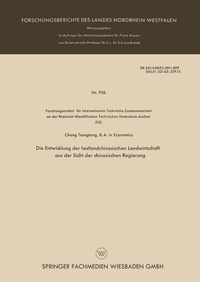 Abbildung von: Die Entwicklung der festlandchinesischen Landwirtschaft aus der Sicht der chinesischen Regierung - VS Verlag für Sozialwissenschaften