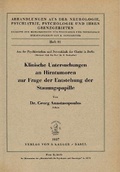 Cover: Klinische Untersuchungen an Hirntumoren zur Frage der Entstehung der Stauungspapille - S Karger AG