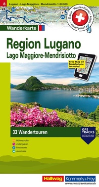 Abbildung von: Kümmerly+Frey Wandertourenkarte 8 Region Lugano 1:50.000 - Hallwag Kümmerly+Frey
