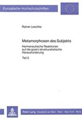 Cover: Metamorphosen des Subjekts - Peter Lang Verlag