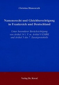 Abbildung von: Namensrecht und Gleichberechtigung in Frankreich und Deutschland - Kovac, Dr. Verlag