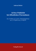 Abbildung von: Ad-hoc-Publizität bei öffentlichen Übernahmen - Kovac, Dr. Verlag