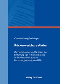 Abbildung von: Rückerwerbbare Aktien - Kovac, Dr. Verlag