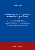 Abbildung von: Die Haftung des Managements für Marktmanipulationen - Kovac, Dr. Verlag