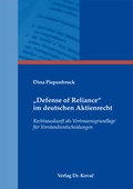 Abbildung von: "Defense of Reliance" im deutschen Aktienrecht - Kovac, Dr. Verlag