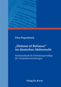 Abbildung von: "Defense of Reliance" im deutschen Aktienrecht - Kovac, Dr. Verlag