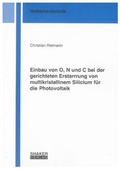 Cover: Einbau von O, N und C bei der gerichteten Erstarrrung von multikristallinem Silicium f&uuml;r die Photovoltaik - Shaker