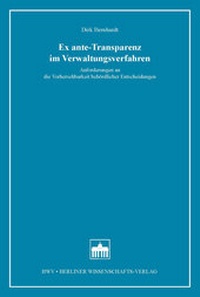 Abbildung von: Ex ante-Transparenz im Verwaltungsverfahren - Berliner Wissenschafts-Verlag