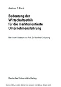 Cover: Bedeutung der Wirtschaftsethik f&uuml;r die marktorientierte Unternehmensf&uuml;hrung - Deutscher Universit&auml;tsverlag