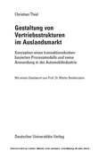 Cover: Gestaltung von Vertriebsstrukturen im Auslandsmarkt - Deutscher Universit&auml;tsverlag