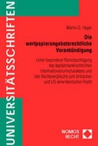 Abbildung von: Die wertpapierangebotsrechtliche Vorankündigung - Nomos