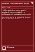 Bild: St&auml;rkung der Informationsrechte des Landesparlaments in Bezug auf beabsichtigtes Regierungshandeln - Nomos