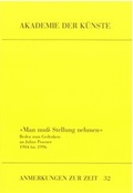 Cover: Man muss Stellung nehmen - Akademie der K&uuml;nste, Berlin