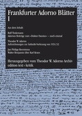 Cover: Frankfurter Adorno Bl&auml;tter I - edition text + kritik